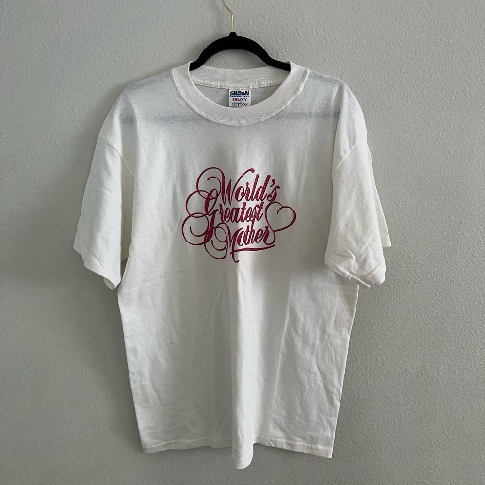 Vintage Gildan Man White T-Shirt “ Worlds Greatest Mother “, Size L